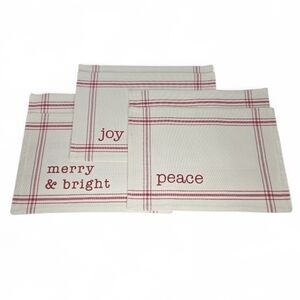 Holiday Time Set Of 6 Christmas Homespun Placemats Joy Peace Merry & Bright